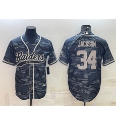 Men Las Vegas Raiders 34 Bo Jackson Grey Camo With Patch Cool Base Stitched Baseball Jersey Men Las Vegas Raiders 34 Bo Jackson Grey Camo With Patch Cool Base Stitched Baseball Jersey