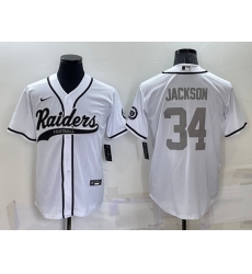Men Las Vegas Raiders 34 Bo Jackson White Grey Cool Base Stitched Baseball Jersey Men Las Vegas Raiders 34 Bo Jackson White Grey Cool Base Stitched Baseball Jersey