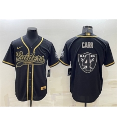 Men Las Vegas Raiders 4 Derek Carr Black Gold Team Big Logo With Patch Cool Base Stitched Baseball Jersey Men Las Vegas Raiders 4 Derek Carr Black Gold Team Big Logo With Patch Cool Base Stitched Baseball Jersey