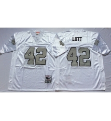 Men Las Vegas Raiders 42 Ronnie Lott White Silver M&N Throwback Jersey Men Las Vegas Raiders 42 Ronnie Lott White Silver M&N Throwback Jersey