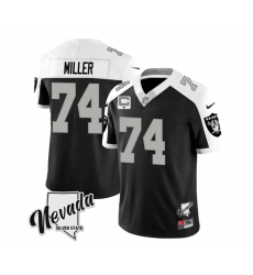 Men Las Vegas Raiders 74 Kolton Miller Black White 2023 F U S E Nevada Silver Stat With 1 Star C Patch Stitched Football Jersey Men Las Vegas Raiders 74 Kolton Miller Black White 2023 F U S E Nevada Silver Stat With 1 Star C Patch Stitched Football Jersey