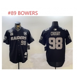 Men Las Vegas Raiders 89 BOWERS Black With Nevada Silver Stat Patch And 65th Anniversary Patch 3 Star C Patch Stitched Baseball Jersey