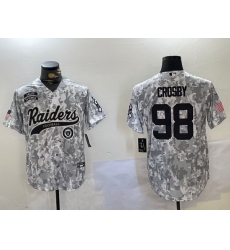 Men Las Vegas Raiders 98 Maxx Crosby 2024 Arctic Camo Salute To Service Stitched Baseball Jersey 3 Men Las Vegas Raiders 98 Maxx Crosby 2024 Arctic Camo Salute To Service Stitched Baseball Jersey 3