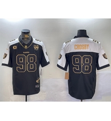 Men Las Vegas Raiders 98 Maxx Crosby Black Gold F U S E With Nevada Silver Stat Patch And 65th Anniversary Patch 4 Star C Patch Limited Stitched Football Men Las Vegas Raiders 98 Maxx Crosby Black Gold F U S E With Nevada Silver Stat Patch And 65th Anniversary Patch 4 Star C Patch Limited Stitched Football