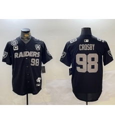 Men Las Vegas Raiders 98 Maxx Crosby Black With Nevada Silver Stat Patch And 65th Anniversary Patch 3 Star C Patch Stitched Baseball Jersey 3 Men Las Vegas Raiders 98 Maxx Crosby Black With Nevada Silver Stat Patch And 65th Anniversary Patch 3 Star C Patch Stitched Baseball Jersey 3