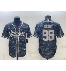 Men Las Vegas Raiders 98 Maxx Crosby Grey Camo With Patch Cool Base Stitched Baseball Jersey Men Las Vegas Raiders 98 Maxx Crosby Grey Camo With Patch Cool Base Stitched Baseball Jersey