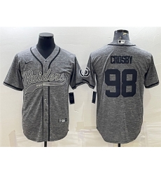 Men Las Vegas Raiders 98 Maxx Crosby Grey With Patch Cool Base Stitched Baseball Jersey Men Las Vegas Raiders 98 Maxx Crosby Grey With Patch Cool Base Stitched Baseball Jersey