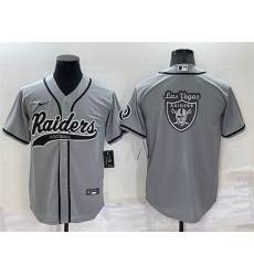Men Las Vegas Raiders Grey Team Big Logo With Patch Cool Base Stitched Baseball Jersey Men Las Vegas Raiders Grey Team Big Logo With Patch Cool Base Stitched Baseball Jersey