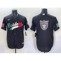 Men Las Vegas Raiders Team Big Logo Black Mexico Cool Base Stitched Baseball Jersey 2
