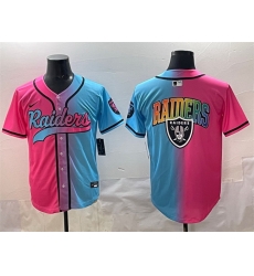 Men Las Vegas Raiders Team Big Logo Pink Blue Limited Stitched Baseball Jersey Men Las Vegas Raiders Team Big Logo Pink Blue Limited Stitched Baseball Jersey