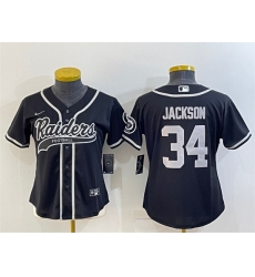 Women Las Vegas Raiders 34 Bo Jackson Black With Patch Cool Base Stitched Baseball Jersey Women Las Vegas Raiders 34 Bo Jackson Black With Patch Cool Base Stitched Baseball Jersey