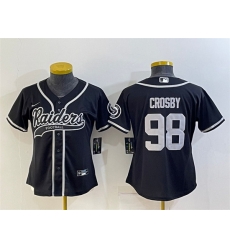 Women Las Vegas Raiders 98 Maxx Crosby Black With Patch Cool Base Stitched Baseball Jersey Women Las Vegas Raiders 98 Maxx Crosby Black With Patch Cool Base Stitched Baseball Jersey
