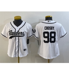 Women Las Vegas Raiders 98 Maxx Crosby White With Patch Cool Base Stitched Baseball Jersey Women Las Vegas Raiders 98 Maxx Crosby White With Patch Cool Base Stitched Baseball Jersey