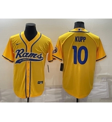 Men Los Angeles Rams 10 Cooper Kupp Yellow Cool Base Stitched Baseball Jersey Men Los Angeles Rams 10 Cooper Kupp Yellow Cool Base Stitched Baseball Jersey