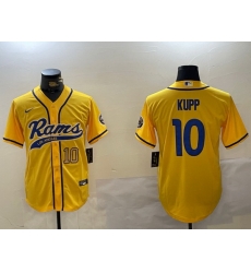 Men Los Angeles Rams 10 Cooper Kupp yellow Cool Base Stitched Baseball Jersey 3 Men Los Angeles Rams 10 Cooper Kupp yellow Cool Base Stitched Baseball Jersey 3