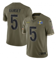 Men Los Angeles Rams 5 Jalen Los Angeles Ramsey Olive 2022 Salute To Service Limited Stitched Jersey Men Los Angeles Rams 5 Jalen Los Angeles Ramsey Olive 2022 Salute To Service Limited Stitched Jersey