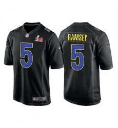 Men Los Angeles Rams 5 Jalen Ramsey 2022 Black Super Bowl LVI Game Stitched Jersey Men Los Angeles Rams 5 Jalen Ramsey 2022 Black Super Bowl LVI Game Stitched Jersey