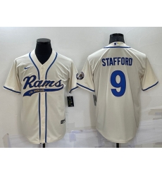 Men Los Angeles Rams 9 Matthew Stafford Bone Cool Base Stitched Baseball Jersey Men Los Angeles Rams 9 Matthew Stafford Bone Cool Base Stitched Baseball Jersey