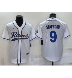 Men Los Angeles Rams 9 Matthew Stafford White With Patch Cool Base Stitched Baseball Jersey Men Los Angeles Rams 9 Matthew Stafford White With Patch Cool Base Stitched Baseball Jersey