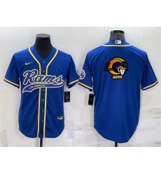 Men Los Angeles Rams Royal Team Big Logo With Patch Cool Base Stitched Baseball Jersey Men Los Angeles Rams Royal Team Big Logo With Patch Cool Base Stitched Baseball Jersey