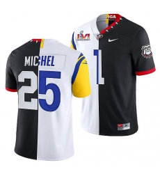 Men Los Angeles Rams X Georgia Bulldogs 25 Sony Michel Black White Split Super Bowl LVI Stitched Jerse Men Los Angeles Rams X Georgia Bulldogs 25 Sony Michel Black White Split Super Bowl LVI Stitched Jerse