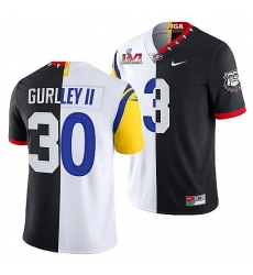 Men Los Angeles Rams X Georgia Bulldogs 30 Todd Gurley II Black White Split Super Bowl LVI Stitched Jerse Men Los Angeles Rams X Georgia Bulldogs 30 Todd Gurley II Black White Split Super Bowl LVI Stitched Jerse