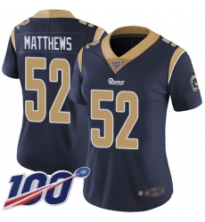 Women Rams 52 Clay Matthews Navy Blue Team Color Stitched Football 100th Season Vapor Limited Jersey Women Rams 52 Clay Matthews Navy Blue Team Color Stitched Football 100th Season Vapor Limited Jersey