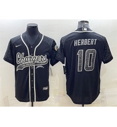 Men Los Angeles Chargers 10 Justin Herbert Black Reflective With Patch Cool Base Stitched Baseball Jersey Men Los Angeles Chargers 10 Justin Herbert Black Reflective With Patch Cool Base Stitched Baseball Jersey