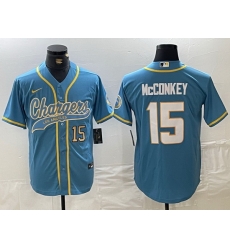 Men Los Angeles Chargers 15 Ladd McConkey Blue Cool Base Stitched Baseball Jersey 1 Men Los Angeles Chargers 15 Ladd McConkey Blue Cool Base Stitched Baseball Jersey 1