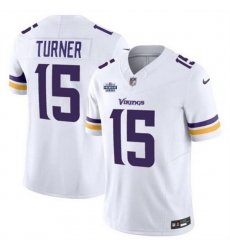 Men Minnesota Vikings 15 Dallas Turner White 2024 With Draft Patch F U S E Vapor Untouchable Limited Stitched Jersey Men Minnesota Vikings 15 Dallas Turner White 2024 With Draft Patch F U S E Vapor Untouchable Limited Stitched Jersey