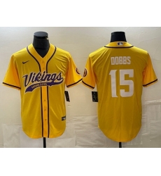 Men Minnesota Vikings 15 Josh Dobbs Yellow Cool Base Stitched Baseball Jersey Men Minnesota Vikings 15 Josh Dobbs Yellow Cool Base Stitched Baseball Jersey