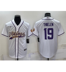 Men Minnesota Vikings 19 Adam Thielen White With Patch Cool Base Stitched Baseball Jersey Men Minnesota Vikings 19 Adam Thielen White With Patch Cool Base Stitched Baseball Jersey