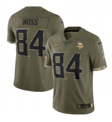 Men Minnesota Vikings 84 Randy Moss Olive 2022 Salute To Service Limited Stitched Jersey Men Minnesota Vikings 84 Randy Moss Olive 2022 Salute To Service Limited Stitched Jersey