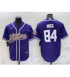 Men Minnesota Vikings 84 Randy Moss Purple With Patch Cool Base Stitched Baseball Jersey Men Minnesota Vikings 84 Randy Moss Purple With Patch Cool Base Stitched Baseball Jersey