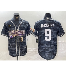 Men Minnesota Vikings 9 J J McCarthy Grey Camo Cool Base Stitched Baseball Jersey 1 Men Minnesota Vikings 9 J J McCarthy Grey Camo Cool Base Stitched Baseball Jersey 1