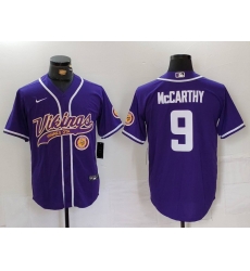 Men Minnesota Vikings 9 J J McCarthy Purple Cool Base Stitched Baseball Jersey 2 Men Minnesota Vikings 9 J J McCarthy Purple Cool Base Stitched Baseball Jersey 2
