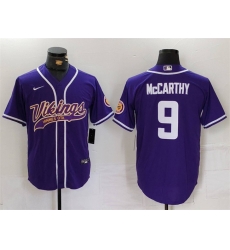 Men Minnesota Vikings 9 J J McCarthy Purple Cool Base Stitched Baseball Jersey Men Minnesota Vikings 9 J J McCarthy Purple Cool Base Stitched Baseball Jersey