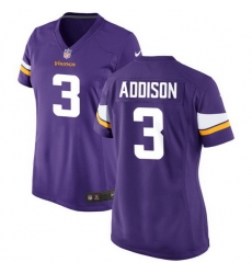 Women Minnesota Vikings 3 Jordan Addison Purple Stitched Game Jersey Women Minnesota Vikings 3 Jordan Addison Purple Stitched Game Jersey
