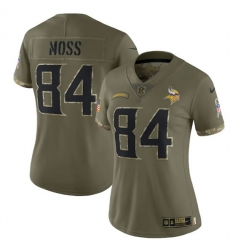 Women Minnesota Vikings 84 Randy Moss 2022 Olive Salute To Service Limited Stitched Jersey Women Minnesota Vikings 84 Randy Moss 2022 Olive Salute To Service Limited Stitched Jersey