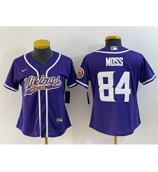 Women Minnesota Vikings 84 Randy Moss Purple With Patch Cool Base Stitched Baseball Jersey Run Small Women Minnesota Vikings 84 Randy Moss Purple With Patch Cool Base Stitched Baseball Jersey Run Small