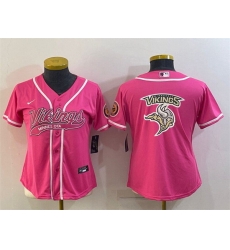Women Minnesota Vikings Pink Team Big Logo With Patch Cool Base Stitched Baseball Jersey Women Minnesota Vikings Pink Team Big Logo With Patch Cool Base Stitched Baseball Jersey