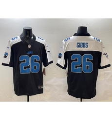 Men Detroit Lions 26 Jahmyr Gibbs Black White F U S E 2024 Michigan Patch Vapor Limited Stitched Jersey Men Detroit Lions 26 Jahmyr Gibbs Black White F U S E 2024 Michigan Patch Vapor Limited Stitched Jersey