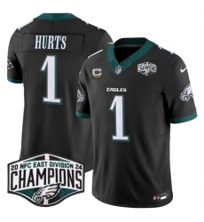 Men Philadelphia Eagles 1 Jalen Hurts Black 2024 New NFC East Champions With 3 Star C Patch F U S E Vapor Untouchable Limited Stitched Football Jersey Men Philadelphia Eagles 1 Jalen Hurts Black 2024 New NFC East Champions With 3 Star C Patch F U S E Vapor Untouchable Limited Stitched Football Jersey