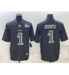Men Philadelphia Eagles 1 Jalen Hurts Black Green Super Bowl LVII Patch Vapor Untouchable Limited Stitched Jersey Men Philadelphia Eagles 1 Jalen Hurts Black Green Super Bowl LVII Patch Vapor Untouchable Limited Stitched Jersey
