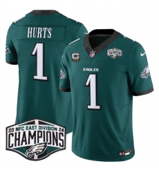 Men Philadelphia Eagles 1 Jalen Hurts Green 2024 New NFC East Champions With 3 Star C Patch F U S E Vapor Untouchable Limited Stitched Football Jersey Men Philadelphia Eagles 1 Jalen Hurts Green 2024 New NFC East Champions With 3 Star C Patch F U S E Vapor Untouchable Limited Stitched Football Jersey
