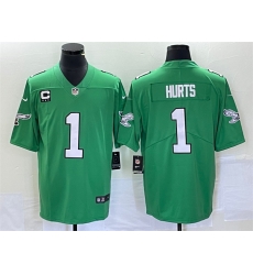 Men Philadelphia Eagles 1 Jalen Hurts Green Vapor Limited With C Patch Stitched Football Jersey Men Philadelphia Eagles 1 Jalen Hurts Green Vapor Limited With C Patch Stitched Football Jersey