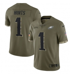 Men Philadelphia Eagles 1 Jalen Hurts Olive 2022 Salute To Service Limited Stitched Jersey Men Philadelphia Eagles 1 Jalen Hurts Olive 2022 Salute To Service Limited Stitched Jersey