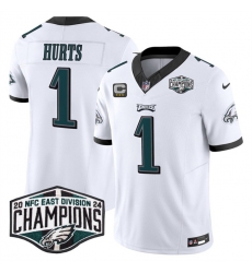 Men Philadelphia Eagles 1 Jalen Hurts White 2024 NFC East Champions With 3 Star C Patch F U S E Vapor Untouchable Limited Stitched Football Jersey Men Philadelphia Eagles 1 Jalen Hurts White 2024 NFC East Champions With 3 Star C Patch F U S E Vapor Untouchable Limited Stitched Football Jersey