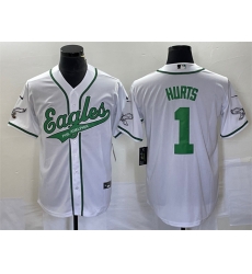 Men Philadelphia Eagles 1 Jalen Hurts White Cool Base Stitched Baseball Jersey Men Philadelphia Eagles 1 Jalen Hurts White Cool Base Stitched Baseball Jersey