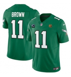 Men Philadelphia Eagles 11 A J Brown Green 2023 F U S E Throwback With 1 Star C Patch And John Madden Patch Vapor Limited Stitched Football Jersey Men Philadelphia Eagles 11 A J Brown Green 2023 F U S E Throwback With 1 Star C Patch And John Madden Patch Vapor Limited Stitched Football Jersey
